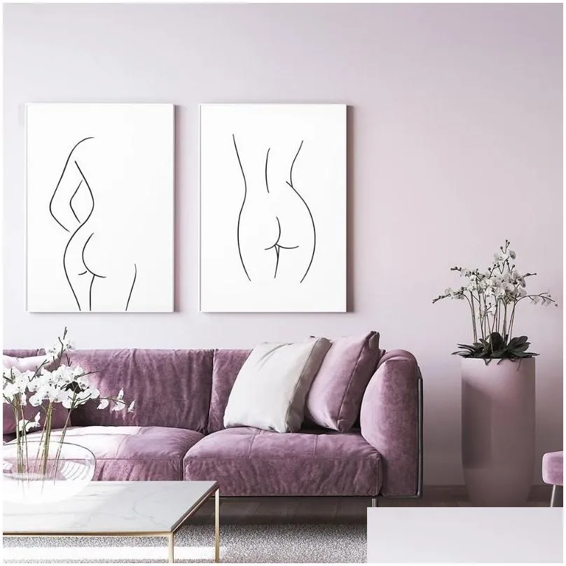 paintings minimalist figures line art sexy woman body buttocks nordic wall canvas drawing poster print decoration for livingroom