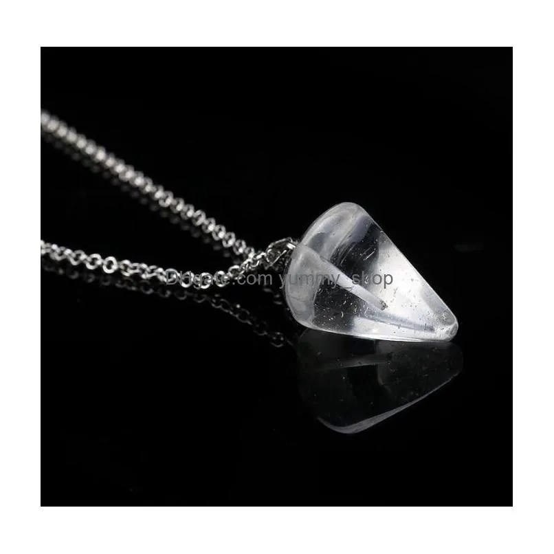 natural gemstone pendant necklace crystal healing chakra reiki natural stone hexagonal prisme cone pendulum charm necklaces