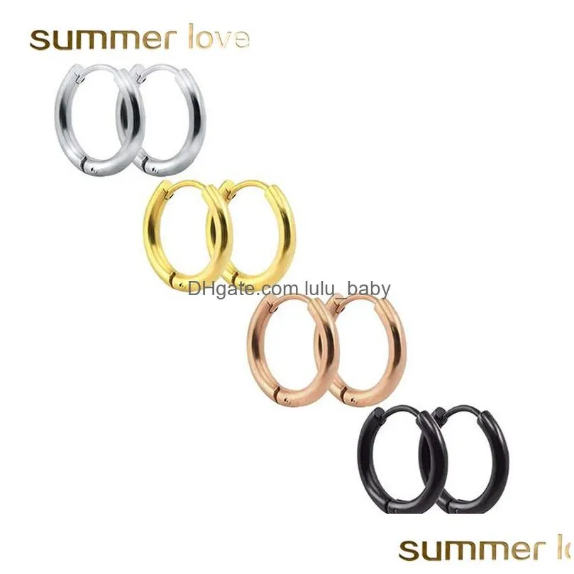 trendy round small hoop earrings 8mm16mm 316l stainless steel gold silve rose gold black earrings simple party earrings for women