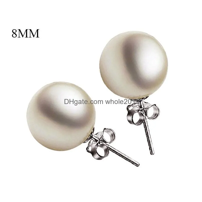 new trendy 6mm/8mm/10mm imitation pearl earrings 925 sterling silver earring for women wedding party wholesale jewelry