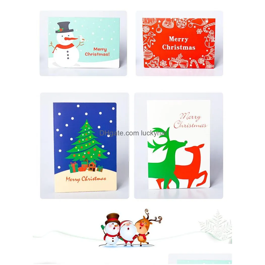 8 pcs/lot christmas card snowman santa claus christmas greeting card with envelope mini greeting thank you card new year gift cards