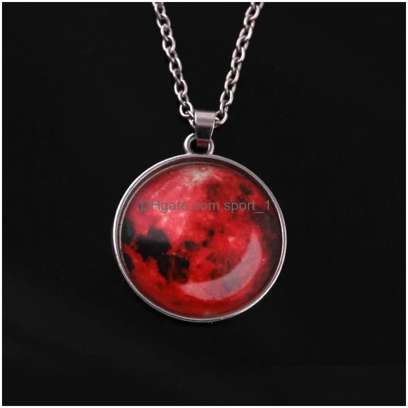 galaxy nebula moon luminous pendant necklaces 8 colors fashion glass cabochon silver chain necklace glow in the dark jewelry