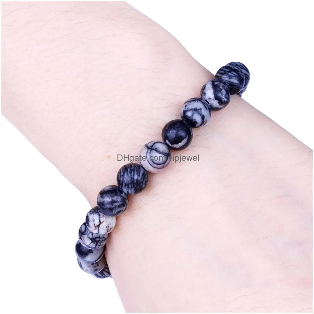 handmade natural stone bead bracelet black network zebra beads rope braided bracelets for men women jewelry gifts