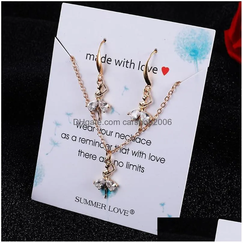 16 styles jewelry sets for women cubic zircon pendant necklace earrings cute dancer girl owl star charm necklace earing set fo fashion