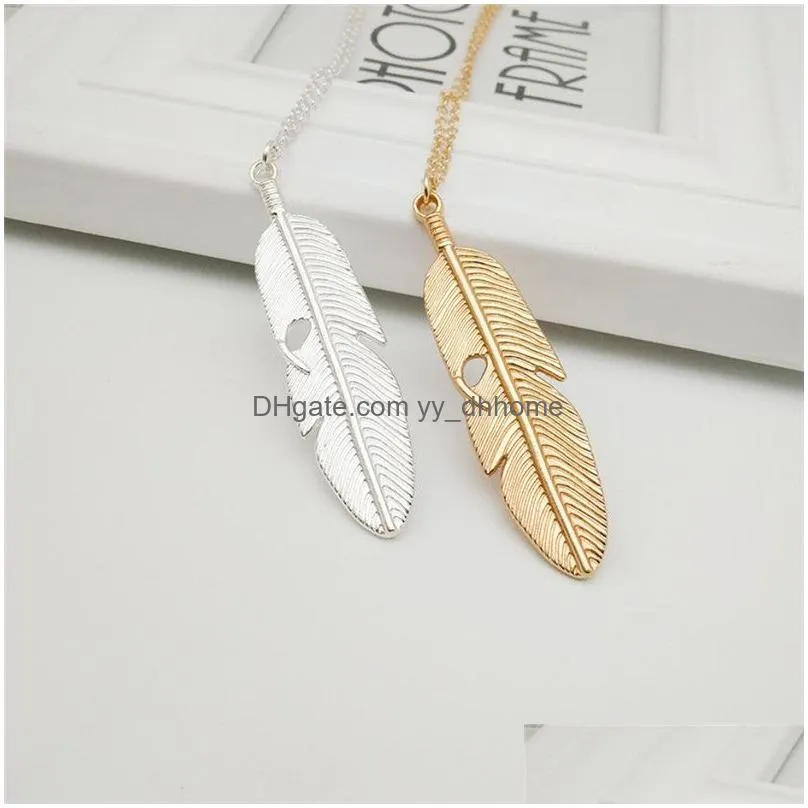 simple classic feather pendant necklaces long sweater chain statement jewelry choker necklace for women girls