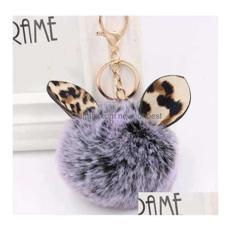 8cm fluffy fur pom rabbit ears keychain soft faux furlike ball car keyring key holder women bag pendant jewel