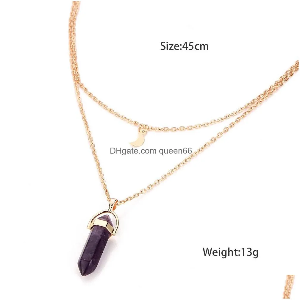 bullet shaped necklaces best friends crystal opals natural stone bullet moon pendant necklace double layer choker necklaces for women