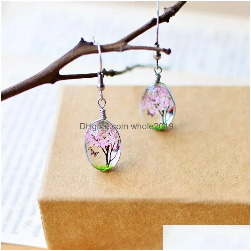 creative  dried flowers earrings handmade romantic 5 colors dangle earring prevent allergy butterfly drop ear for elegant women