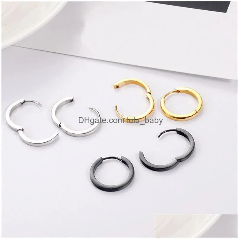 trendy round small hoop earrings 8mm16mm 316l stainless steel gold silve rose gold black earrings simple party earrings for women