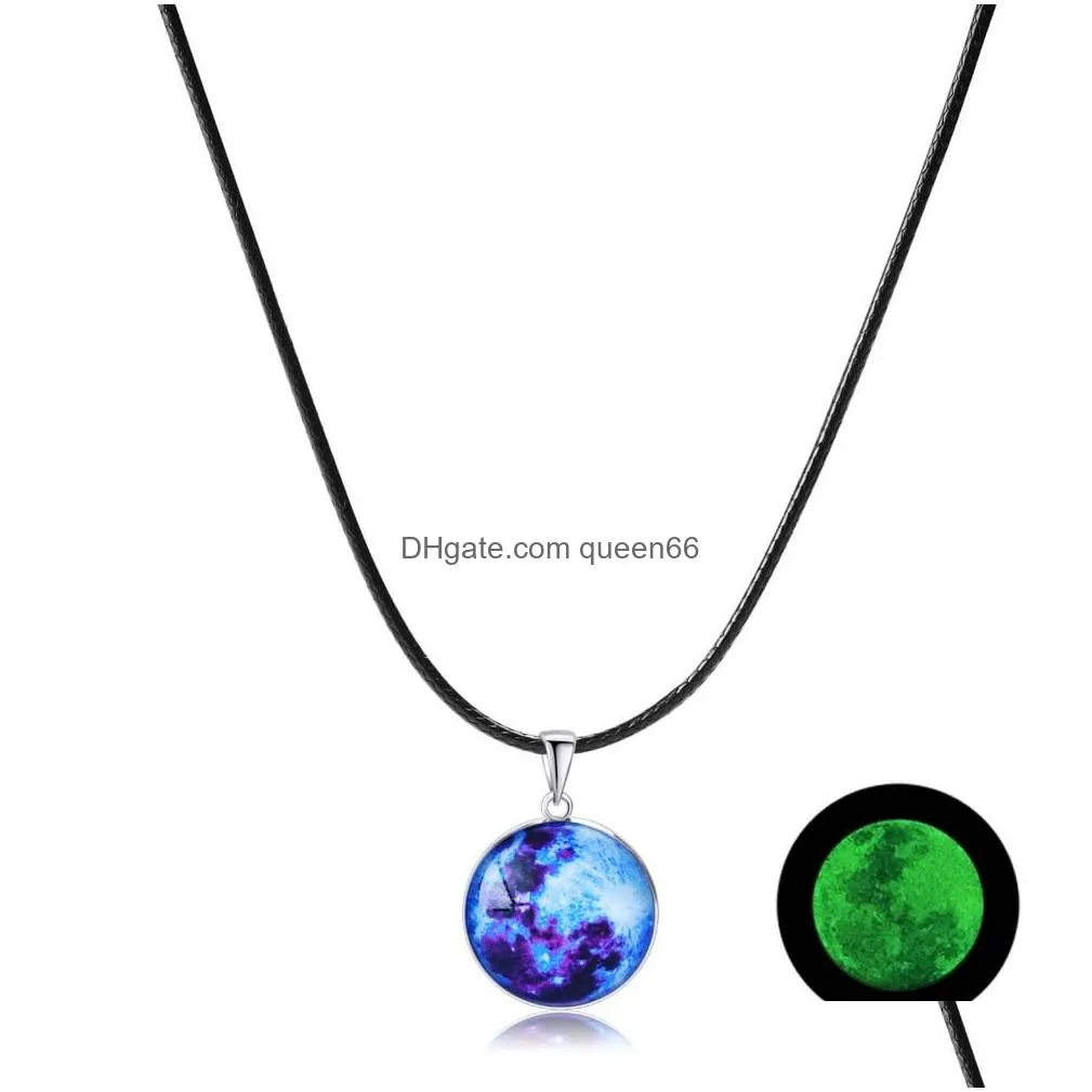 new fashion stainless steel new nebula necklace glow in the dark space universe necklace glass galaxy solar system with luminous necklace