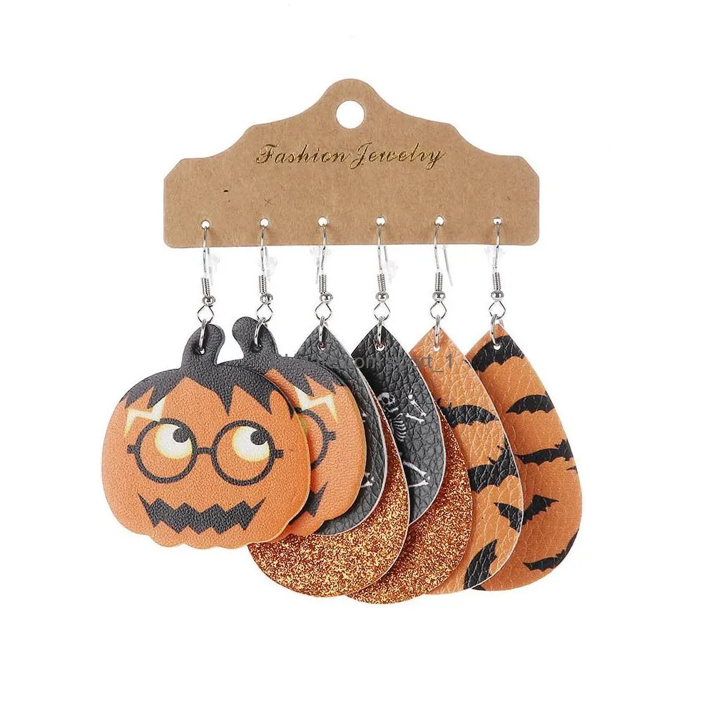 halloween christmas leather earrings charm 4 pairs skeleton owl pumpkin drop festival dangle earring for women jewelry