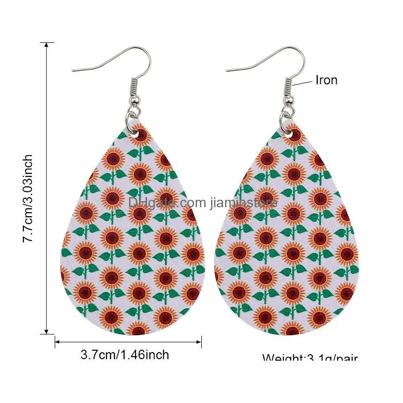 women pu leather earrings sunflower daisy print pattern bohemian faux leather dangle earring for girl fashion hook party jewelry gifts