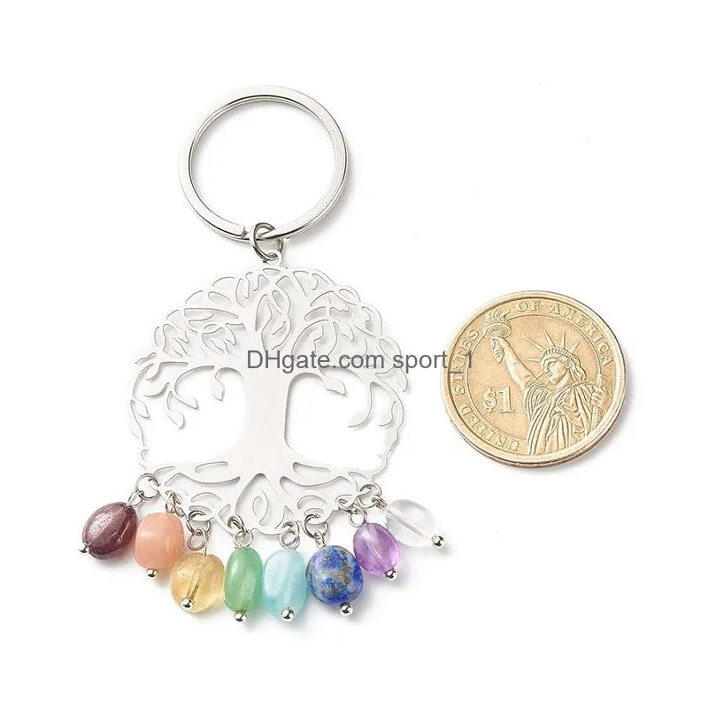 colorful gem life tree keychain pendant natural crystal stone keychains keyring fashion accessories key chains