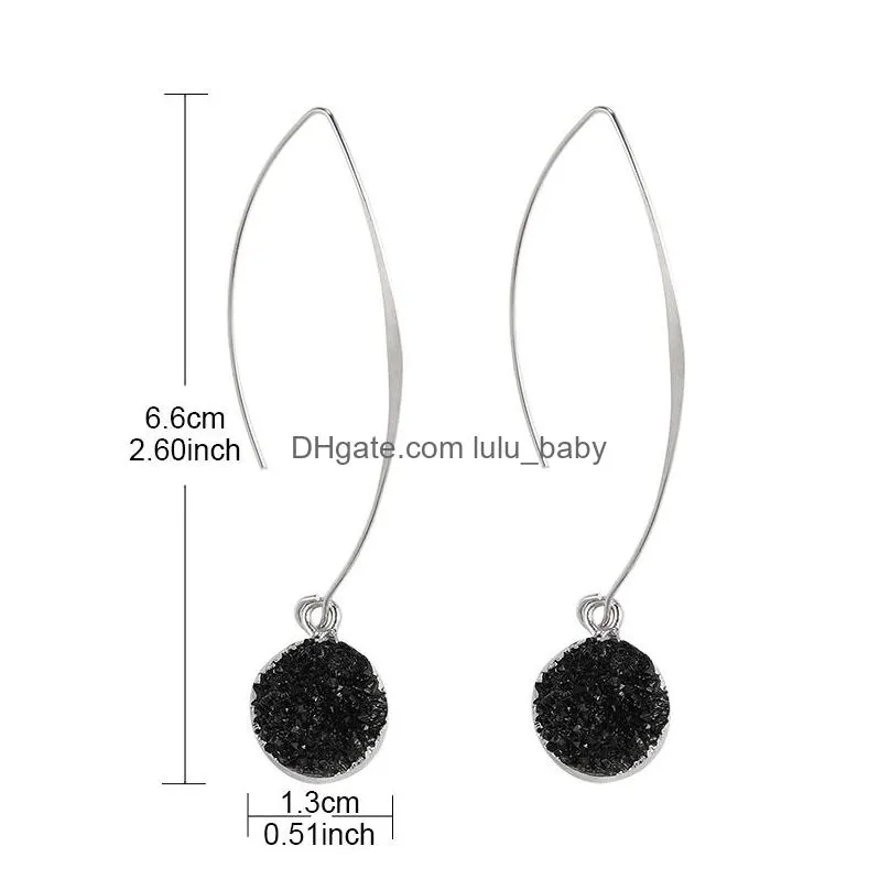  resin stone earrings drusy dangle earrings for women girls gold silver plating copper round ball circle shape ear jewelry