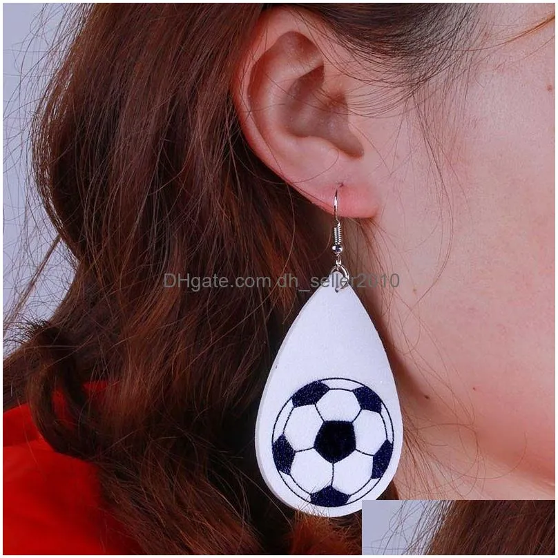 new design waterdrop leather earrings sport baseball basketball football volleyball pu leather drop printing dangle earring multicolor