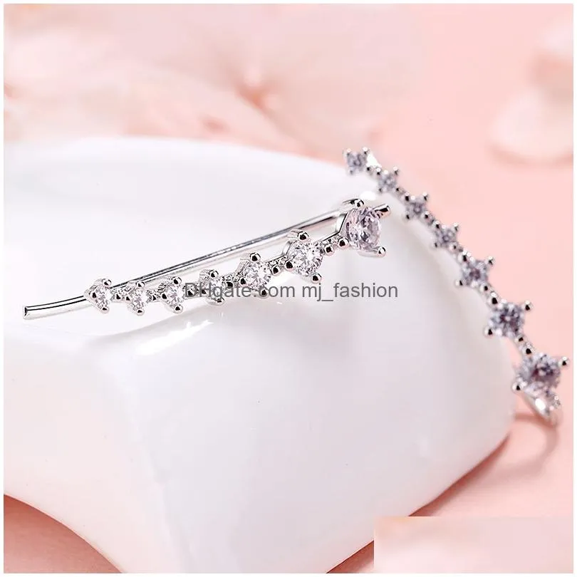  a row 7 crystal ear cuffs hoop climber stud earrings for women girls star ear stud pin jewelry accessories 2019