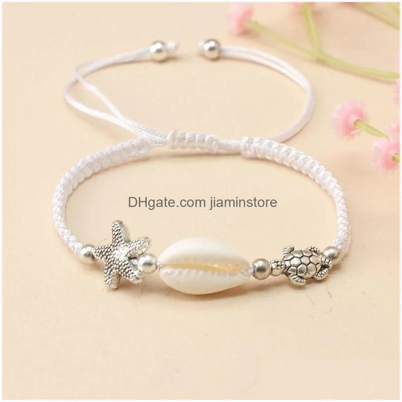 boho shell charm bracelet handmade summer beach adjustable starfish turtle red rope braid bracelets