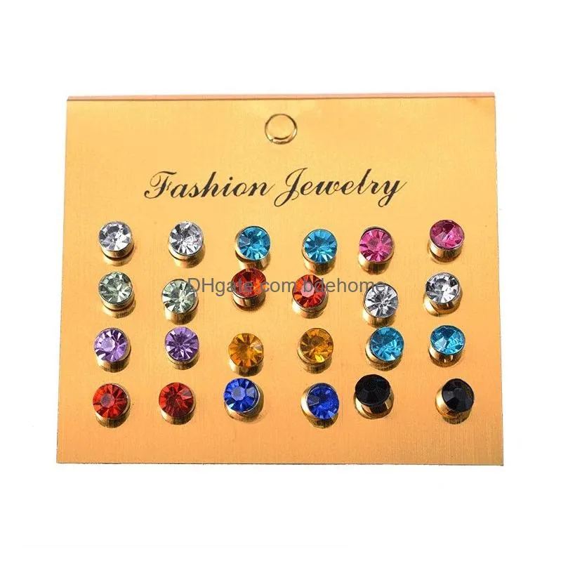 12pairs / set colorful crystal zircon earrings set for women jewelry rhinestone piercing earring factory price