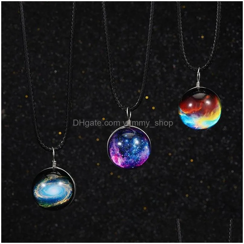 fashion doublesided nebula necklace glow in the dark space universe necklace glass galaxy solar system with luminous necklace