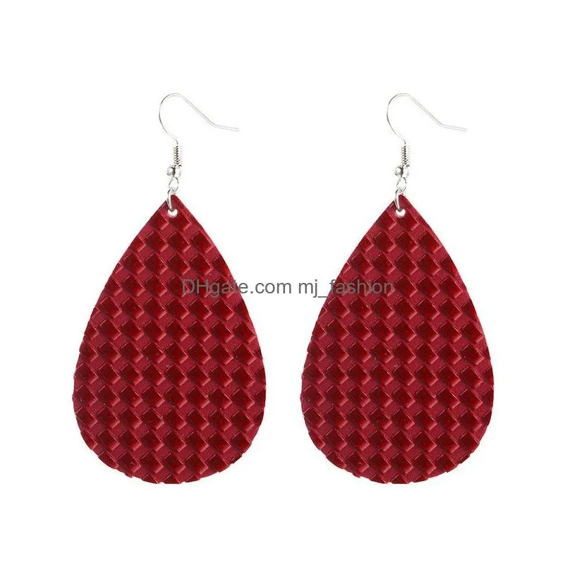  soft pu leather earrings for women fashion woven pattern summer leather oval earring bohemian style women water drops jewelry