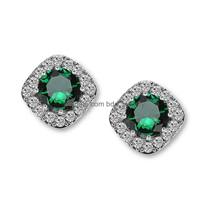 cubic zircon stud earrings cz rhinestone hypoallergenic high quality round multicolor ear for elgant women girls daily wear jewelry
