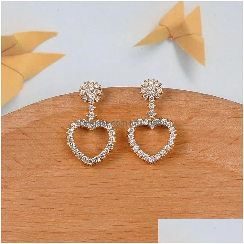  design cubic zirconia heart stud earrings for women fashion forever love cz micro pave dangle earring weeding party jewelry gift