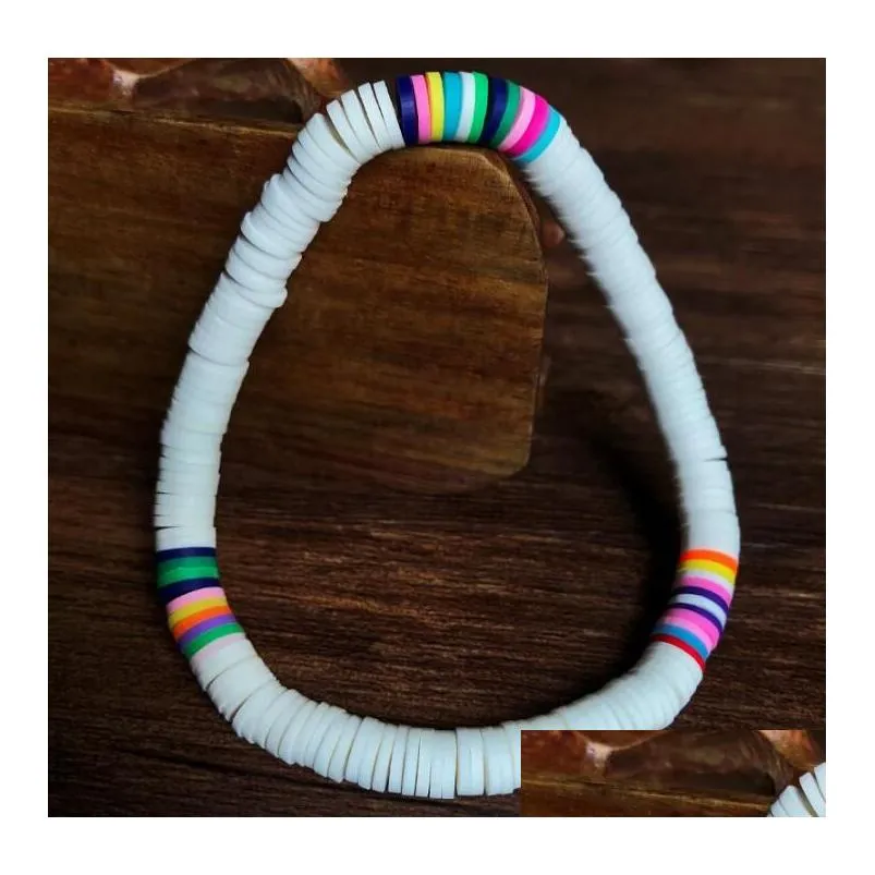 handmade rainbow beaded strands bracelet colorful polymer clay disc bracelets boho surf stackable stretch charm bracelet jewelry for women