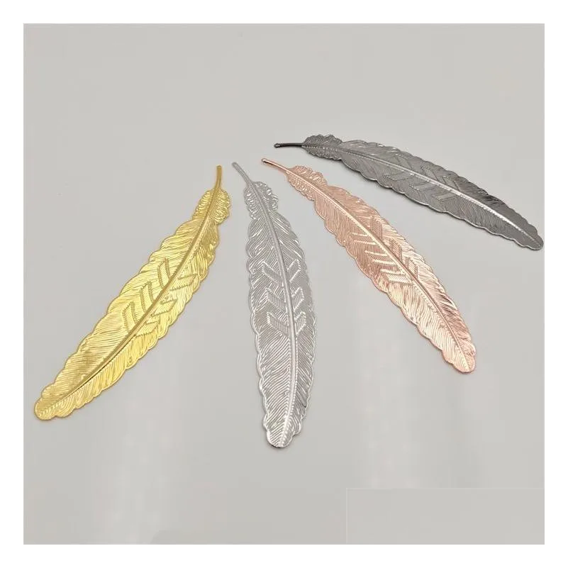 fashion metal feather bookmarks document book mark label golden silver rose gold bookmark office school supplies