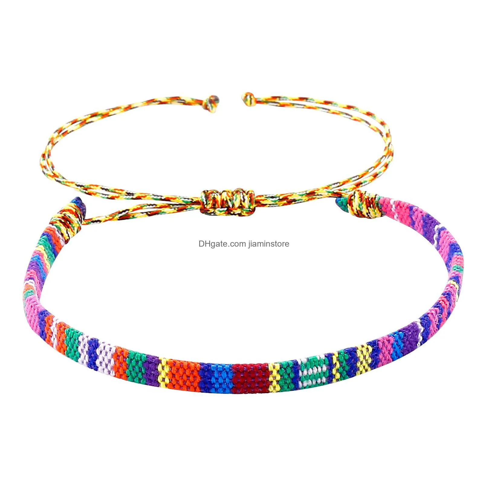 bohemian peruvian knot bracelet colorful cotton braided rope chain bracelet anklet ethnic jewelry