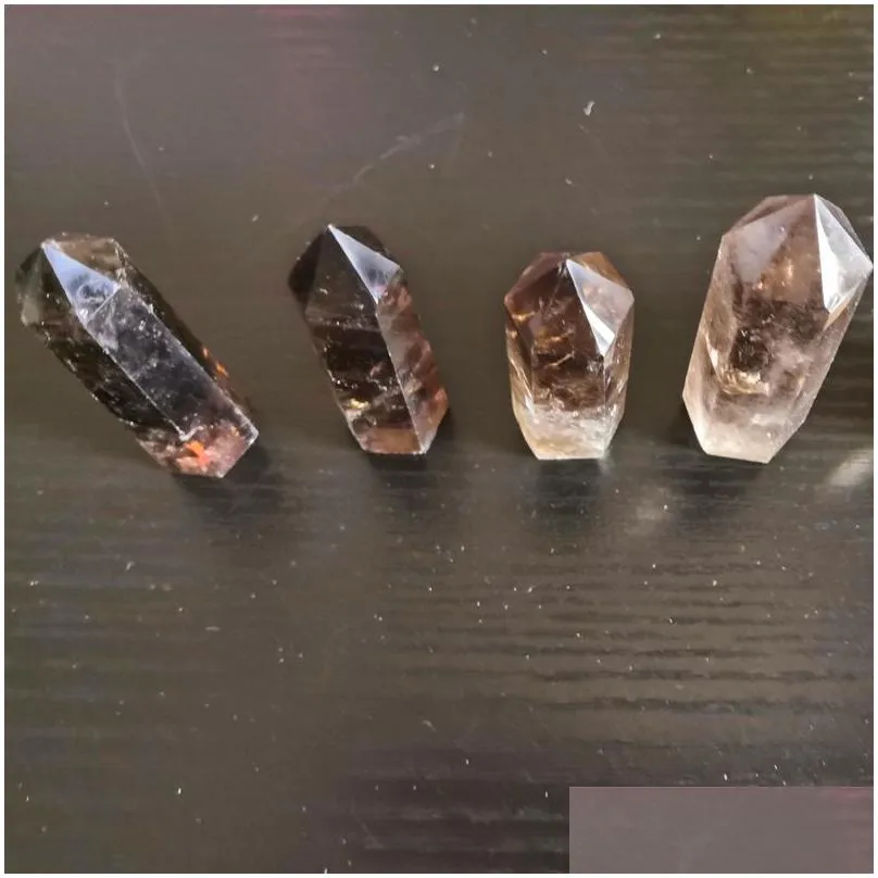 2020 natural smoky quartz crystal wand smoky yellow quartz crystals point wand reiki healing home decora shengshui crystal