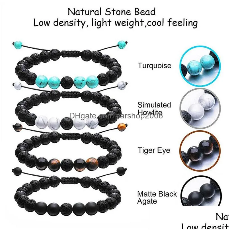 adjustable volcanic lava stone beaded bracelet strand yoga essential oil diffuser bead braided bracelets bangle healing balance for men
