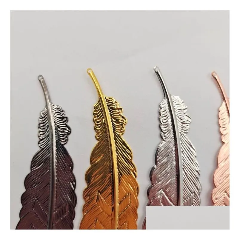 fashion metal feather bookmarks document book mark label golden silver rose gold bookmark office school supplies