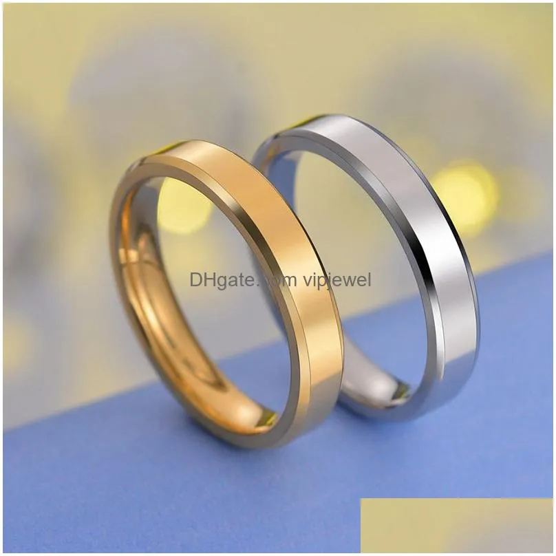 4mm 6mm 8mm stainless steel rings for men women high polished edges engagement band ring jewelry black gold color fit size 512