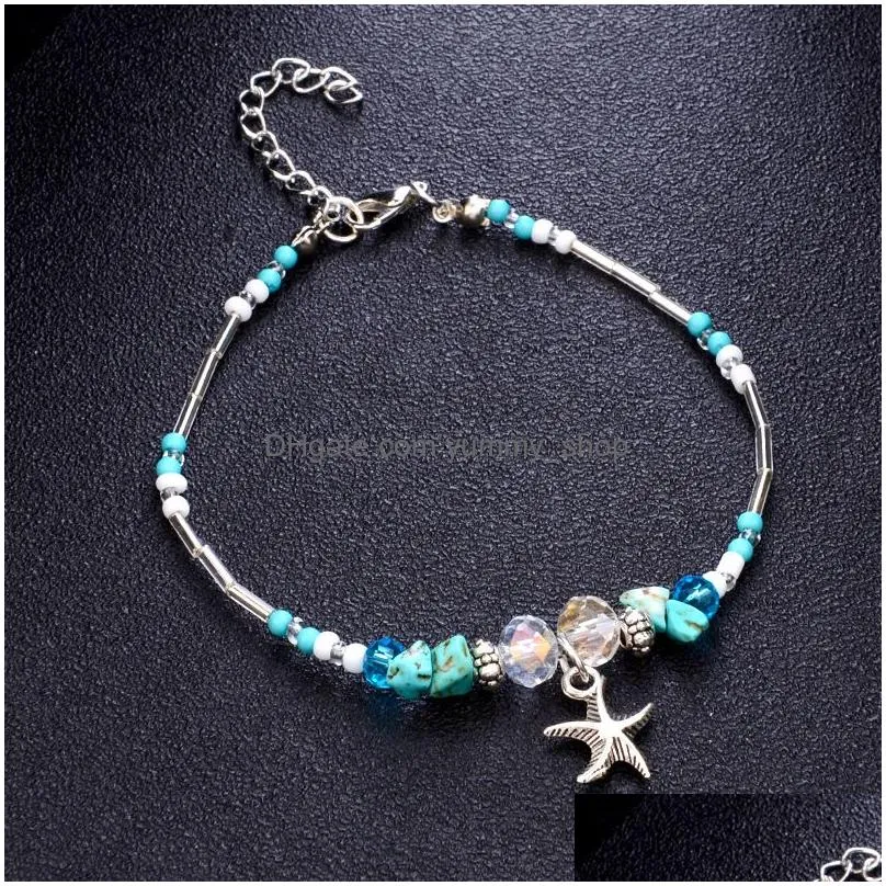 bohemian starfish pendant anklets for women girls crystal bead chain bracelet on leg summer beach anklet jewelry gifts