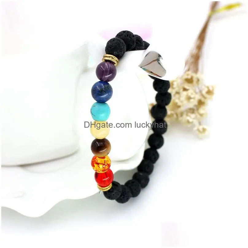 fashion 7 chakra bracelet lava volcanic stone bead bracelets natural stone yoga bracelet healing prayer balance buddha beads bracelets