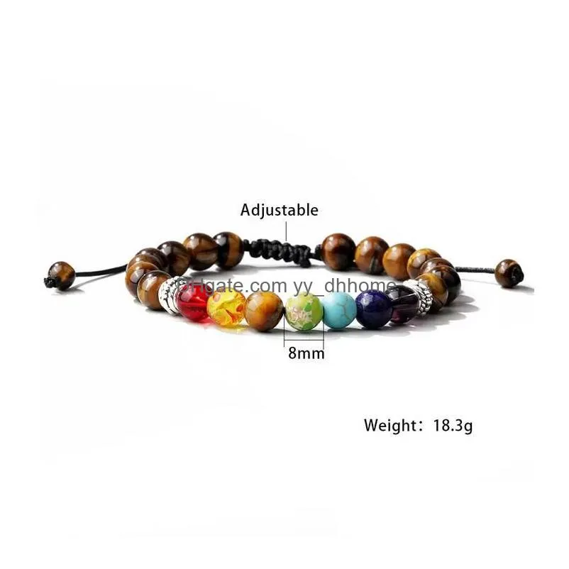 8mm tiger eye beaded strands bracelet for men women adjustable size 7 chakra beads braided bracelet jewelry gift