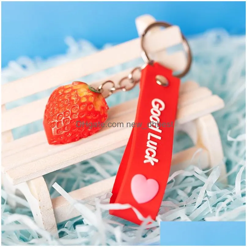 simulated strawberry keychain car key holder for women girl jewelry cute fruit keyrings friendly jewelry