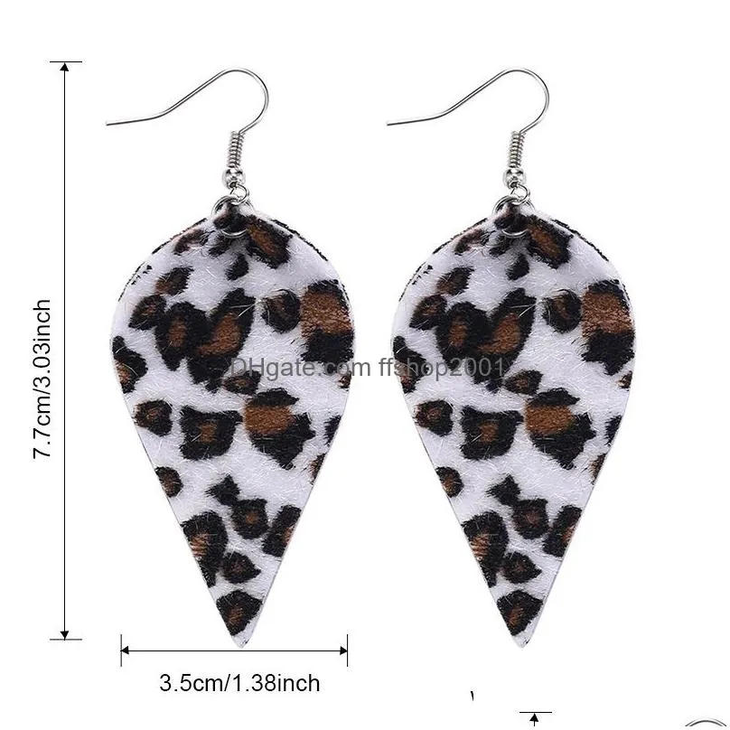 christmas gift pu leather glitter sparkly oval earrings leopard print water drop leather earrings fashion dangle earrings for women