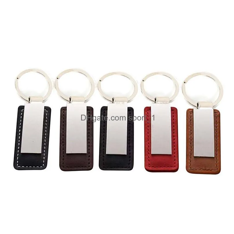 leather keychains stainless steel car keychain luggage decoration key chain diy keyring pendant 5 colors