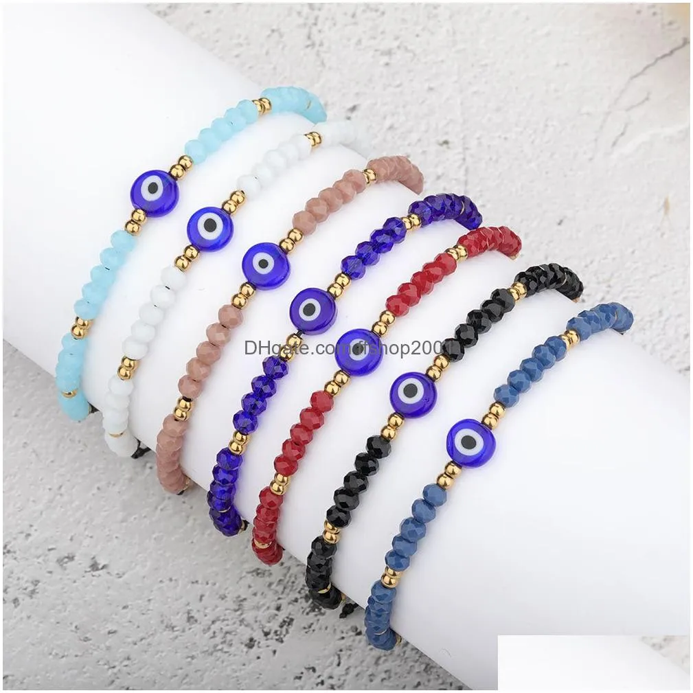 braided evil blue eye bracelet handmade jewelry colorful crystal beads bracelets for women girl