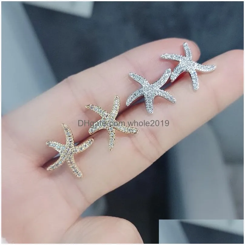 starfish earrings with silver gold color clear cz stud earring for woman fashion korean style jewelry party 2019