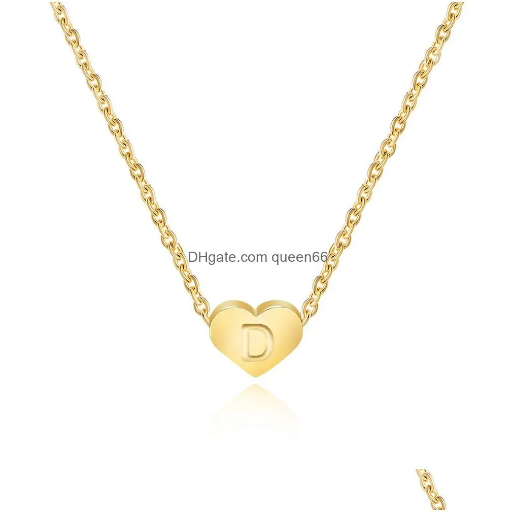 initial necklace stainless steel heart shaped pendant gold plating 26 letter necklace for mom baby girl