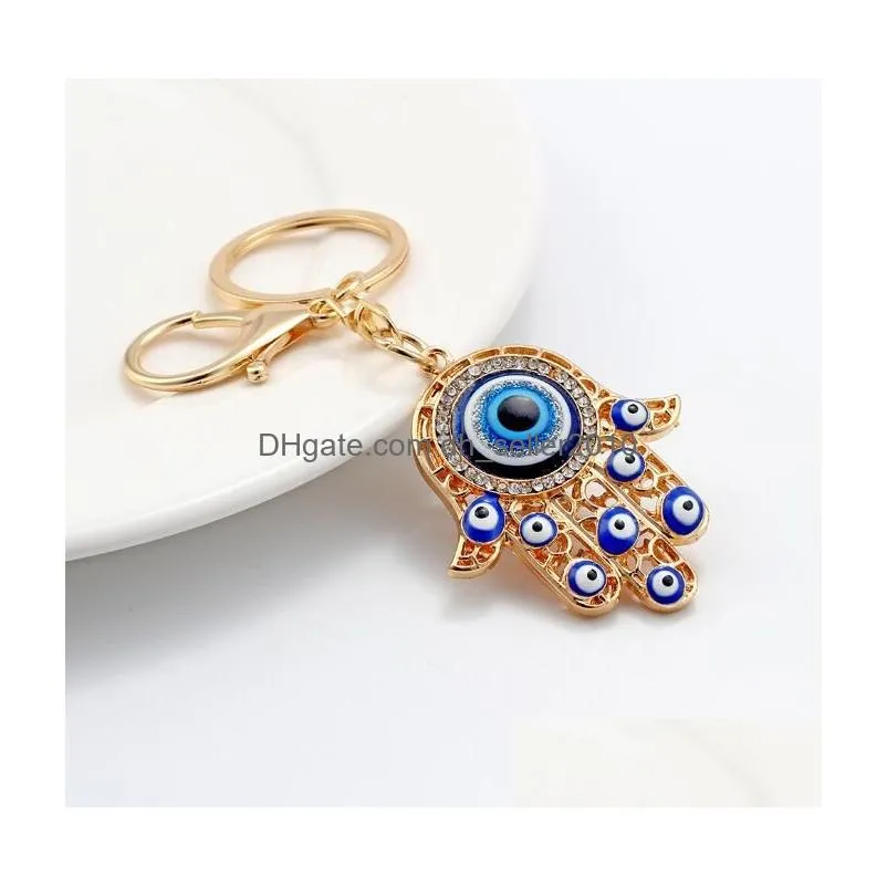 hamsa hand key rings evil eye palm pendant keychains gold silver colors for women gift