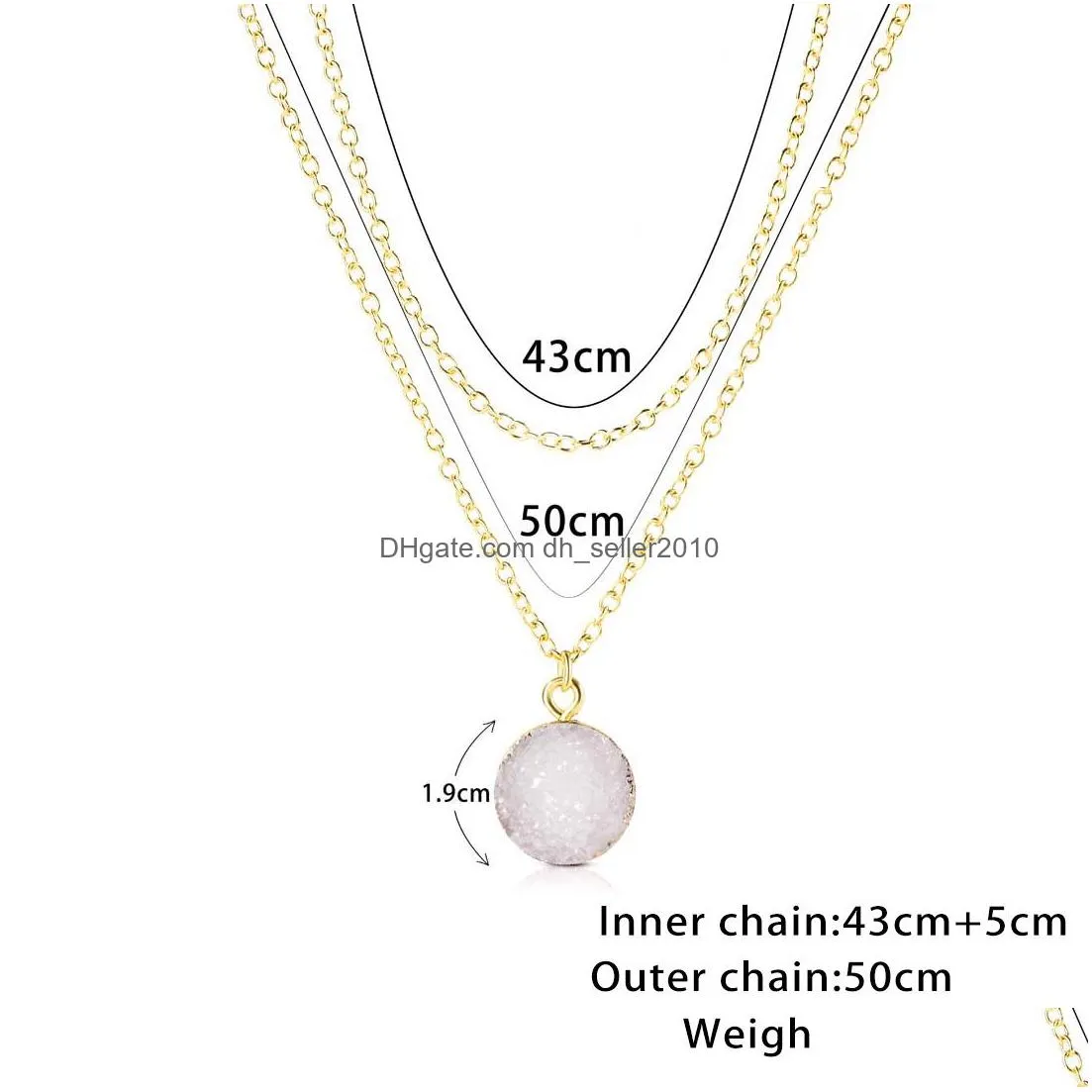 new design resin stone druzy necklaces double chain gold plated geometry stone pendant necklace for elegant women girls fashion