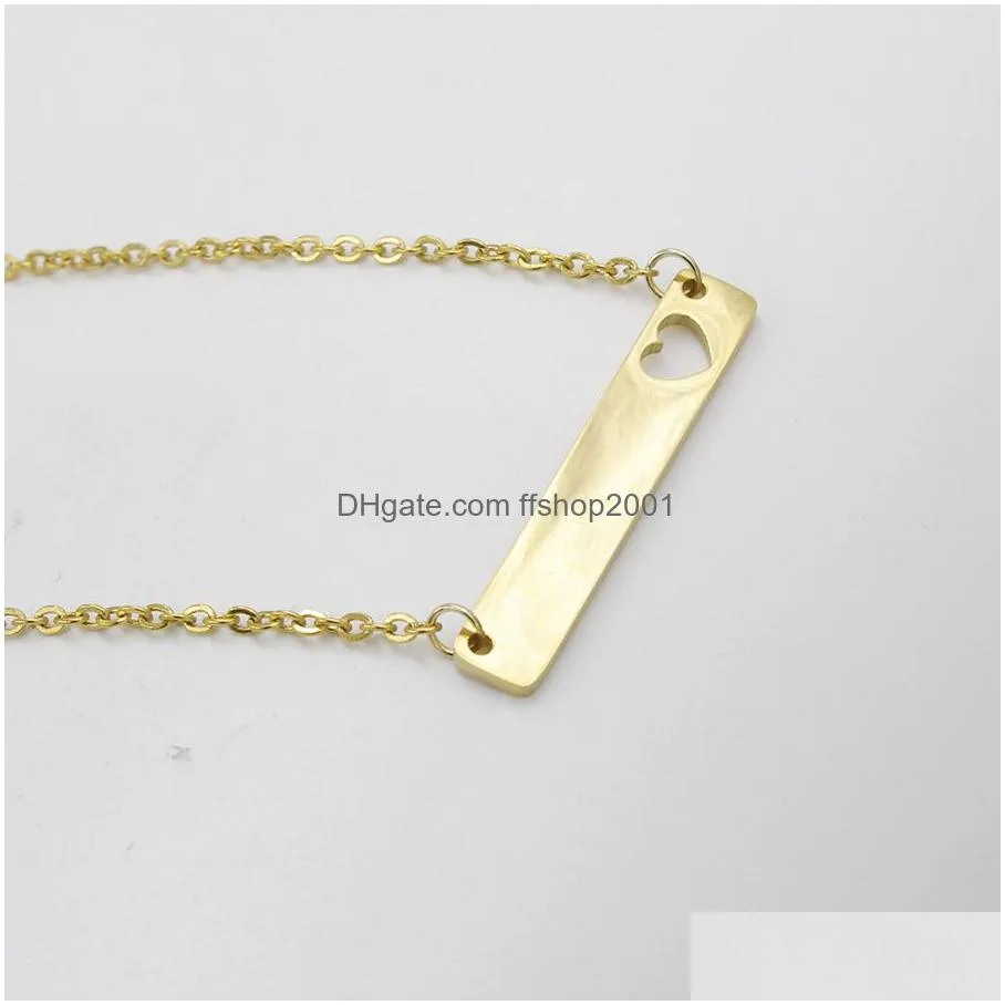 stainless steel bar pendant necklace fashion love heart bar necklace for women mother daughter blank bar charm pendant for buyer own