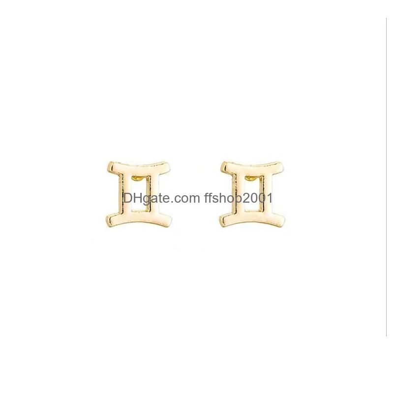 card packaging horoscope zodiac stud earrings 12 constellation astrology 18k gold plated ear stud for women girls birthday anniversary friendship jewelry