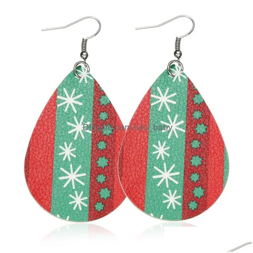 christmas gift leather earrings for woman gril snowflake christmas tree drop dangle earrings waterdrop ethnic style earring birthday