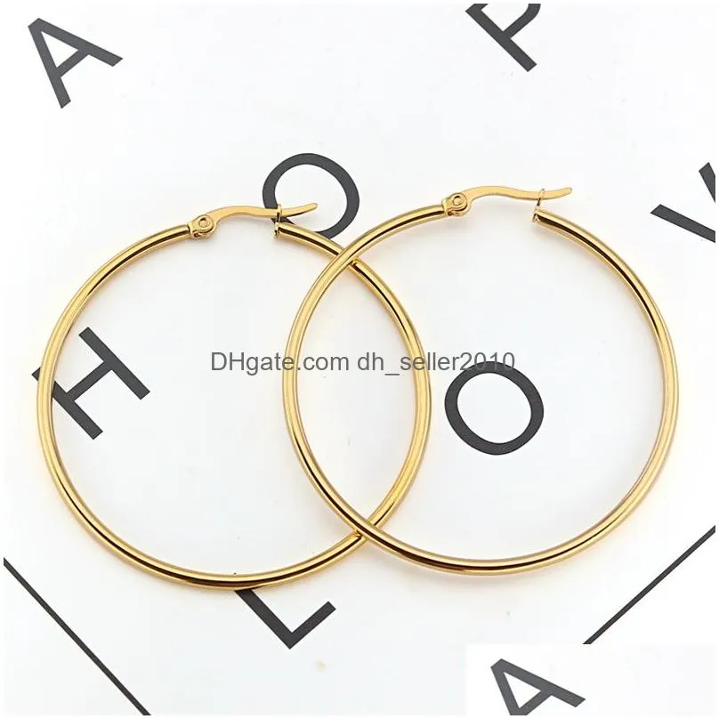 cheap stainless steel hoop earrings black rose gold plated 15mm60mm exaggerated large round buckle hoop earring for women jewelry