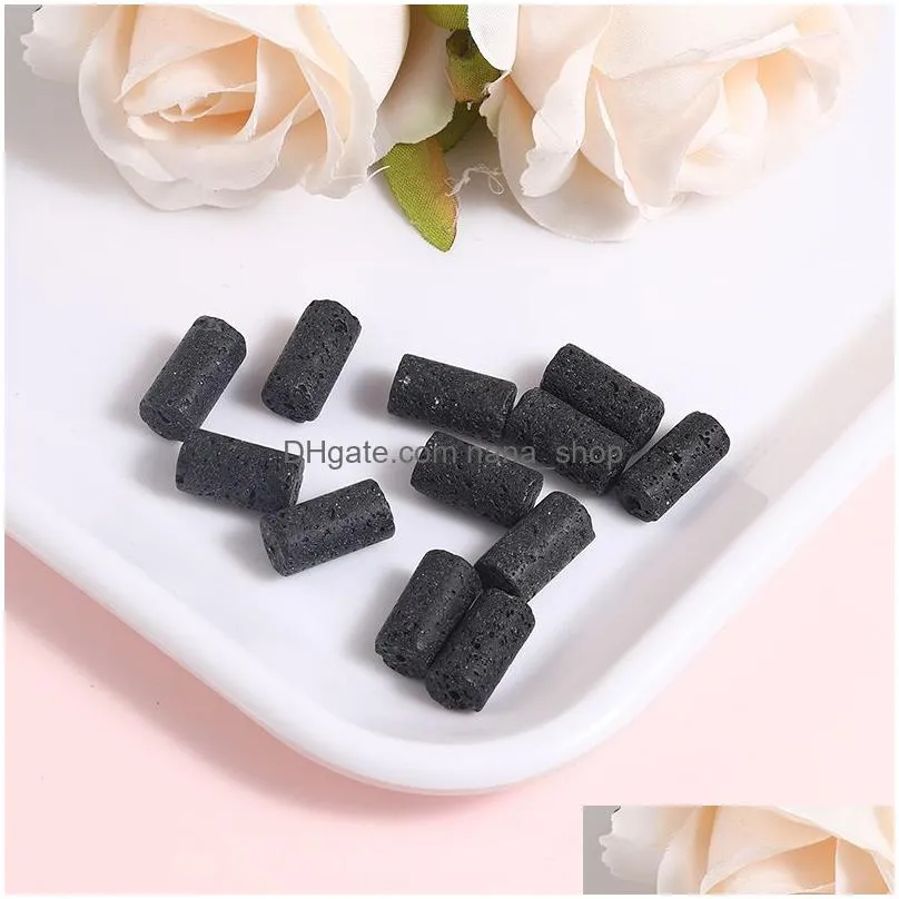 26pcs/lot new fashion natural volcanic stone pendant cylindrical charm for diy jewelry making women men bracelet necklace accessories
