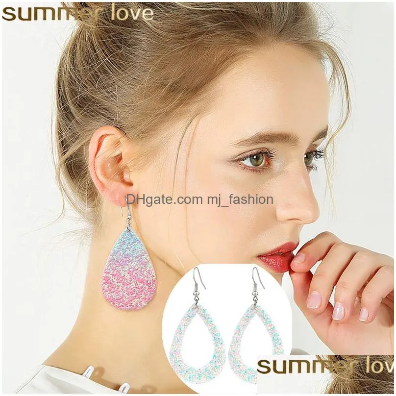 new hollow water drop leather earrings shining surface multicolors statement leather dangle earrings fashion design jewelry